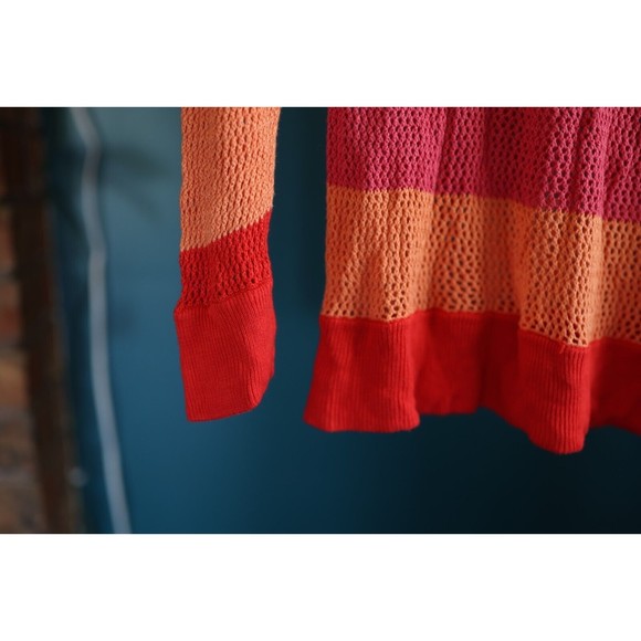 525 America Womens Open Knit Sweater Top Coral Pink Orange Pullover Large - Picture 8 of 8